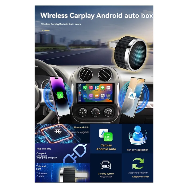 

B03B-Беспроводной адаптер Carplay 2в1 USB-ключ Smart Carplay и Android Auto-адаптер Проводной Carplay к беспроводному Plug and Play