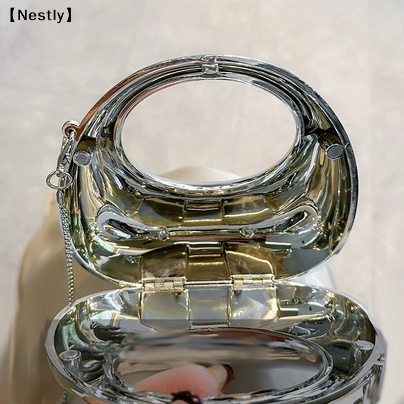 Damen-Umhängetasche mit Kette, kleine Geldbörse, Acryl, metallischer Glanz, Halbmond-Form, Party- und Bankett-Damentasche, luxuriöse Handtasche〔Nest〕 – Detail 17