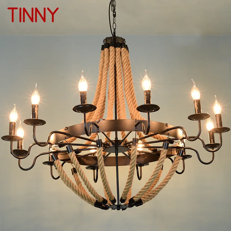 TINNY American Style Retrohemp Rope Chandelier Nostalgic Loft Industrial Style Internet Cafe Restaurant Hot Pot Sho Chandelier