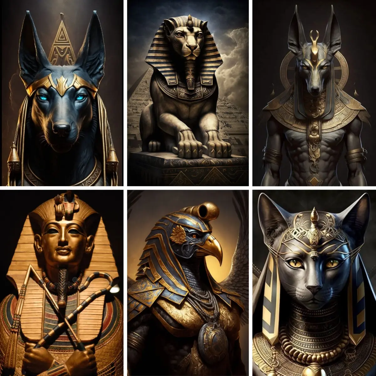 DIY Diamond Painting Egyptian Mythology Anubis Pharaoh Sphinx Cat Bastet God Full Round Drill Luxury Black Golden Picture Gift
