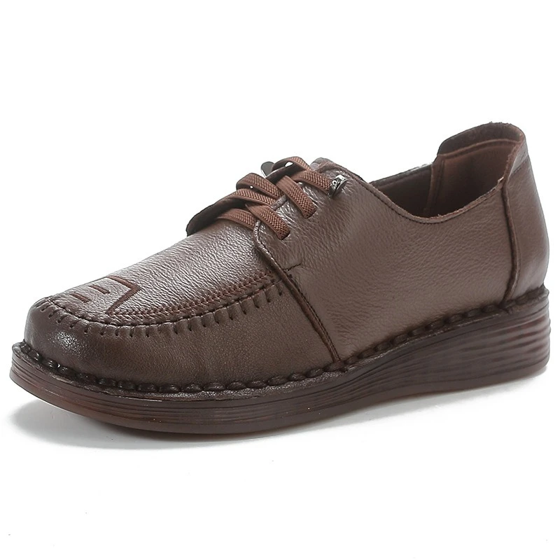 

CICIYANG Retro Loafers Women Cow Leather 2026 Spring New Platform Wedges Soft Sole Mother Shoes Female Plus Size Shoes Handmade