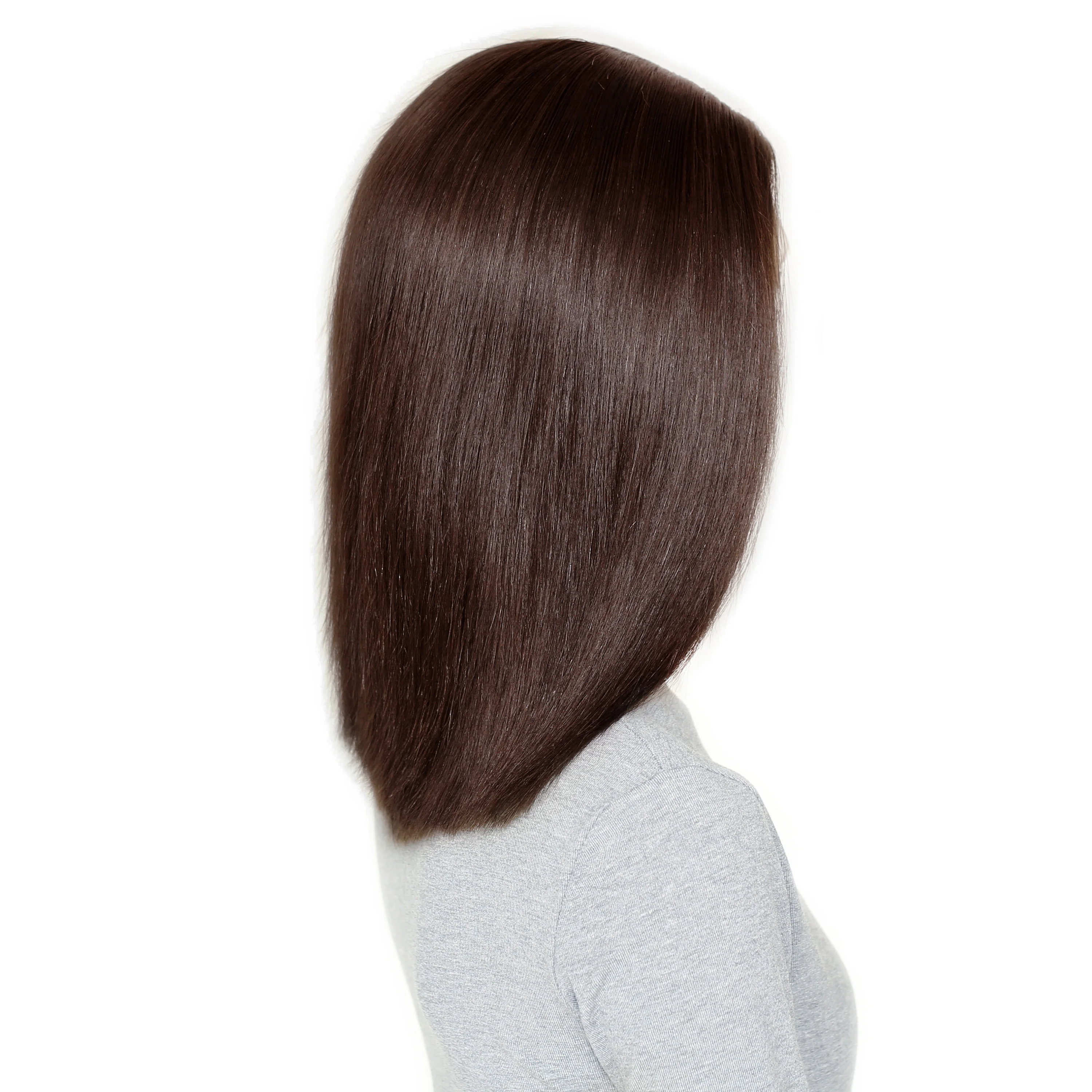 Straight Lace Front & Top Wig Glueless Wigs Human Hair Dark Auburn Brown Shadow Roots Hand Painted Sombre Wig