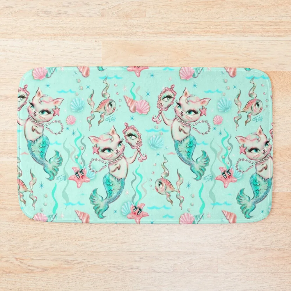 

Merkittens with Pearls on Aqua Bath Mat Bath Accessories For Hallway On The Floor Sets Of Bathroom Accessories Mat