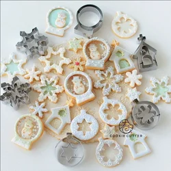 6Pcs/Set Christmas Day Crystal Ball Cookie Cutter Mold Snowflake House Biscuit Stamp Fondant Cake Icing Cookie DIY Baking Tools