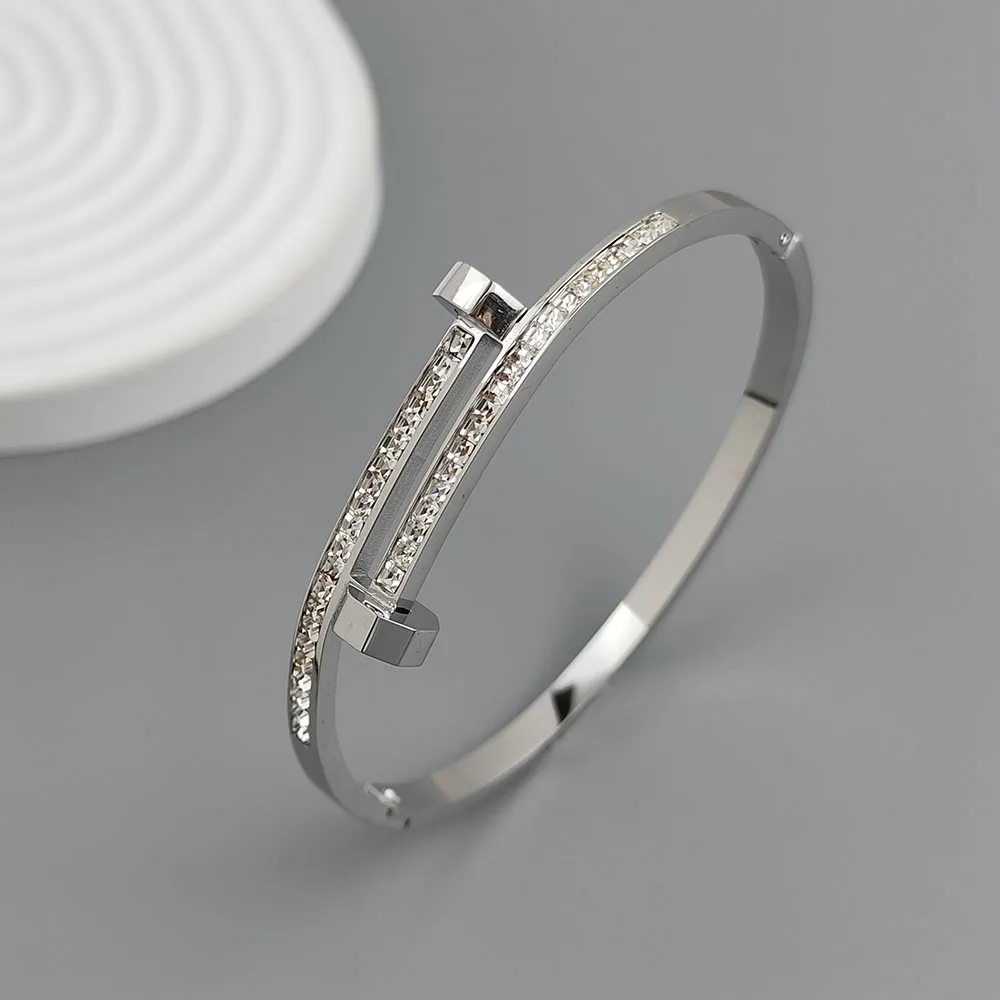 New nail zircon stainless steel gold-plated bracelet 18K, high quality waterproof couple bracelet, wife gift