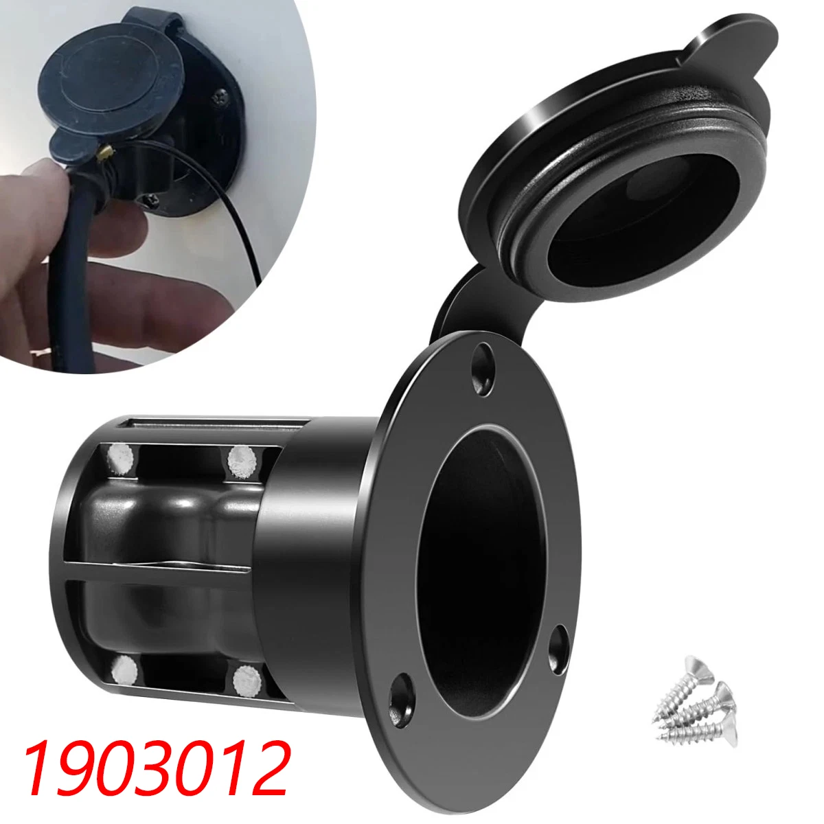 TM 1903012 Flush Mount Power Port for Cannon Downriggers Power Cable, Quick Connection, Black