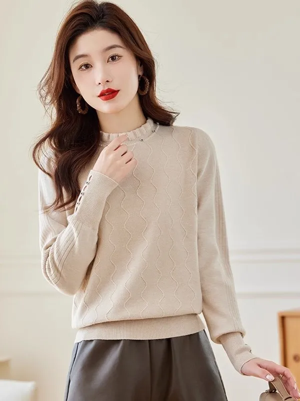 Herbst Winter f High Ne ort Gestrickte Pullover frauen Basis irt Innere Tragen Musoom Muster Warme Faionable Top