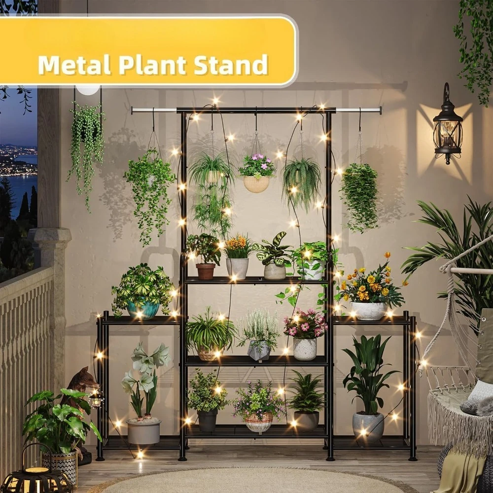 Plant Stand Indoor Outdoor,Metal 3Tier Tall Hanging Plant Shelf for Multiple Flower Planter Large Heavy Duty Ladder Plant Holder