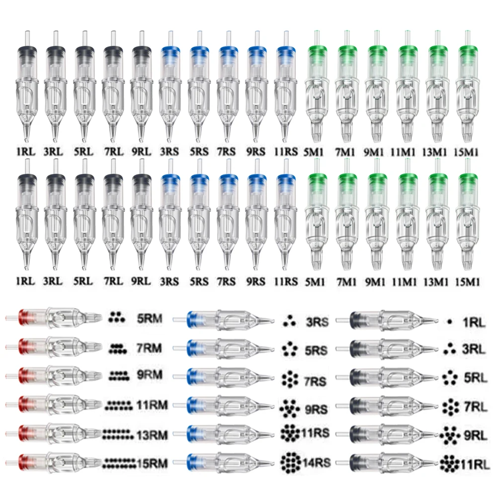 10pcs Tattoo Cartridge Needles RL RS RM M1 Disposable Sterilized Safety Tattoo Cartridge Needle for Tattoo Pen Machines Grips