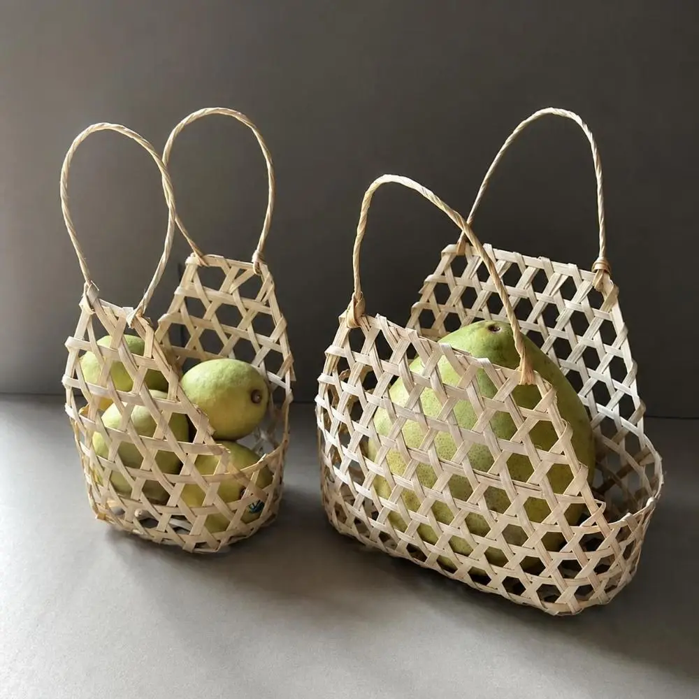 Creative Handmade Woven Bamboo Woven Basket Large Capacity Retro Fruit Basket Eco-Friendly Storage Box Basket Party Decor