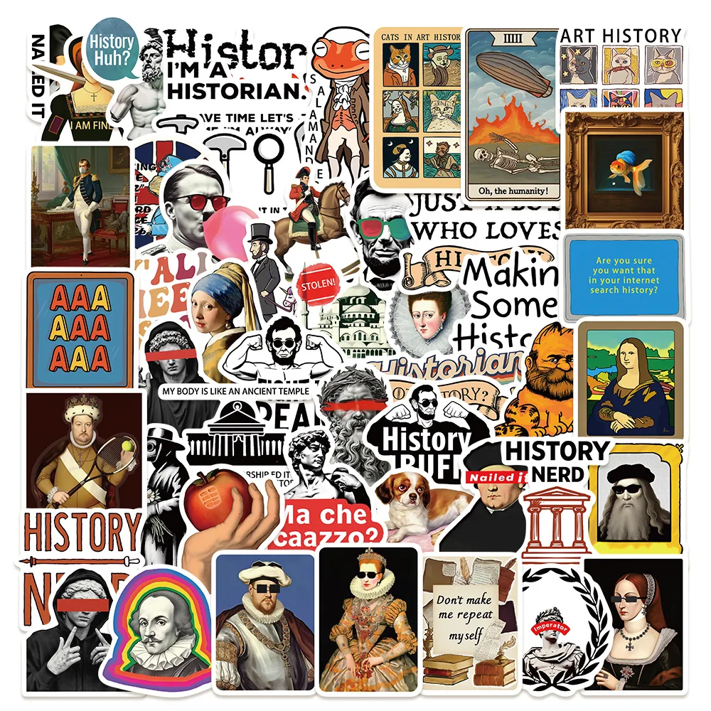 

50Pcs Funny Cartoon History Characters Stickers For Luggage Laptop Guitar Phone Bicycle Waterproof Graffiti Vinyl Decals