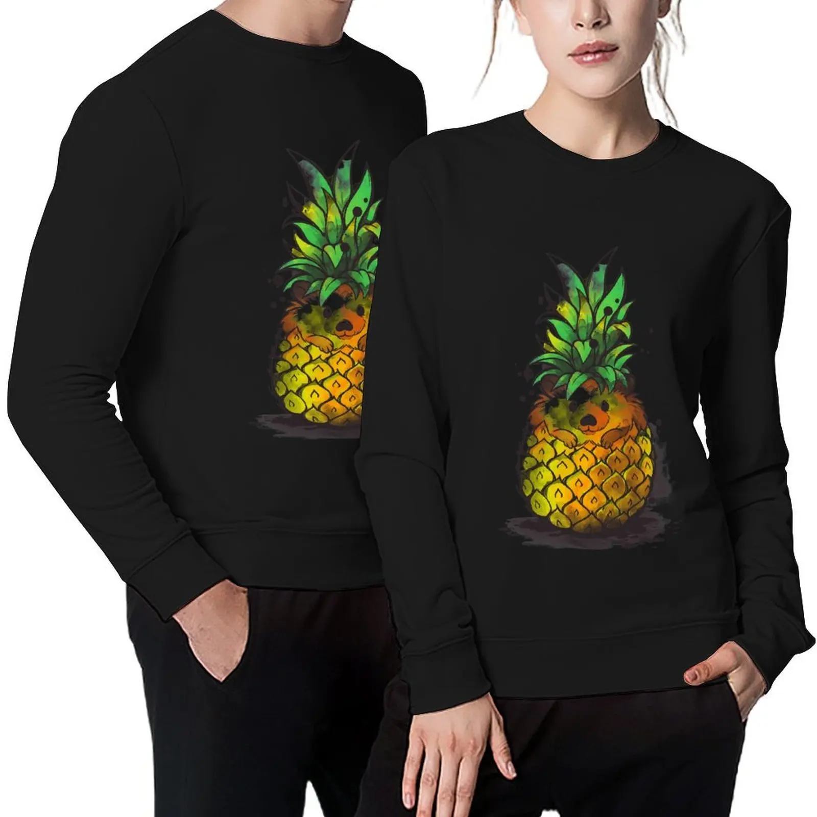 

Pineapple hedgehog tropical watercolor Pullover clothes for men men's winter sweater autumn clothes men's coat pullover