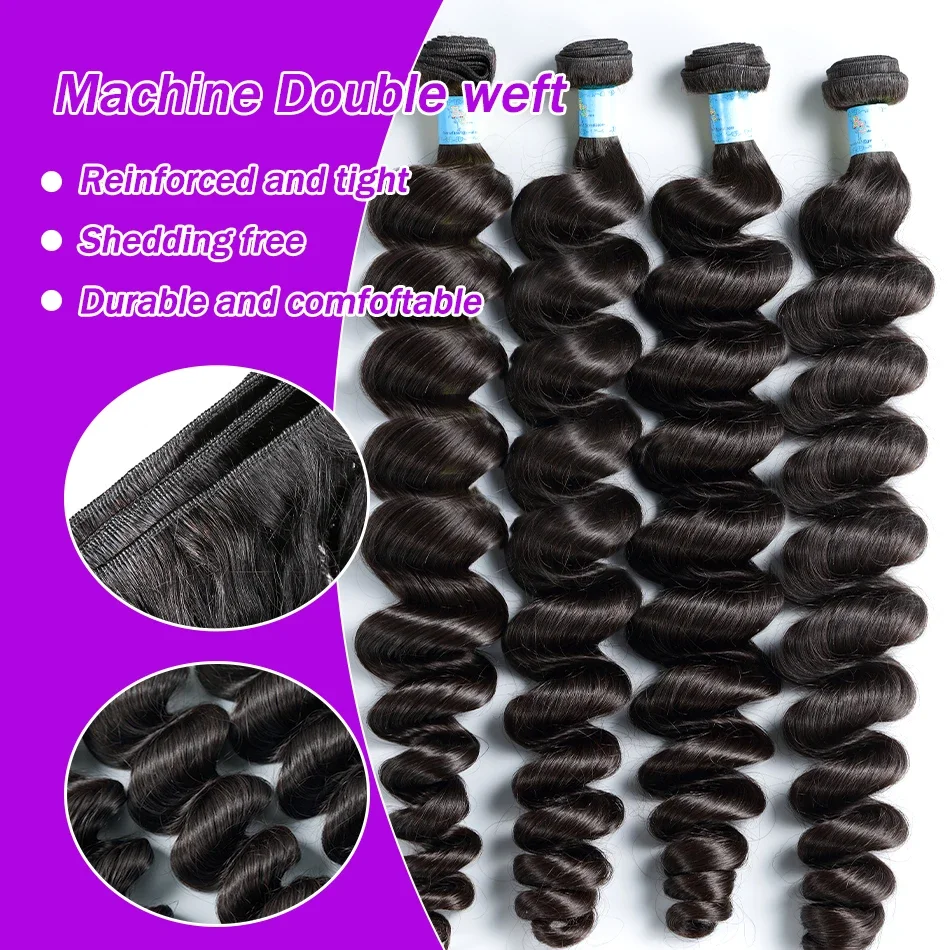 حزم شعر بشري مموج فضفاض 3 4 صفقات 12A درجة 100% وصلة شعر خام غير معالجة 40 بوصة برازيلية للنساء #3