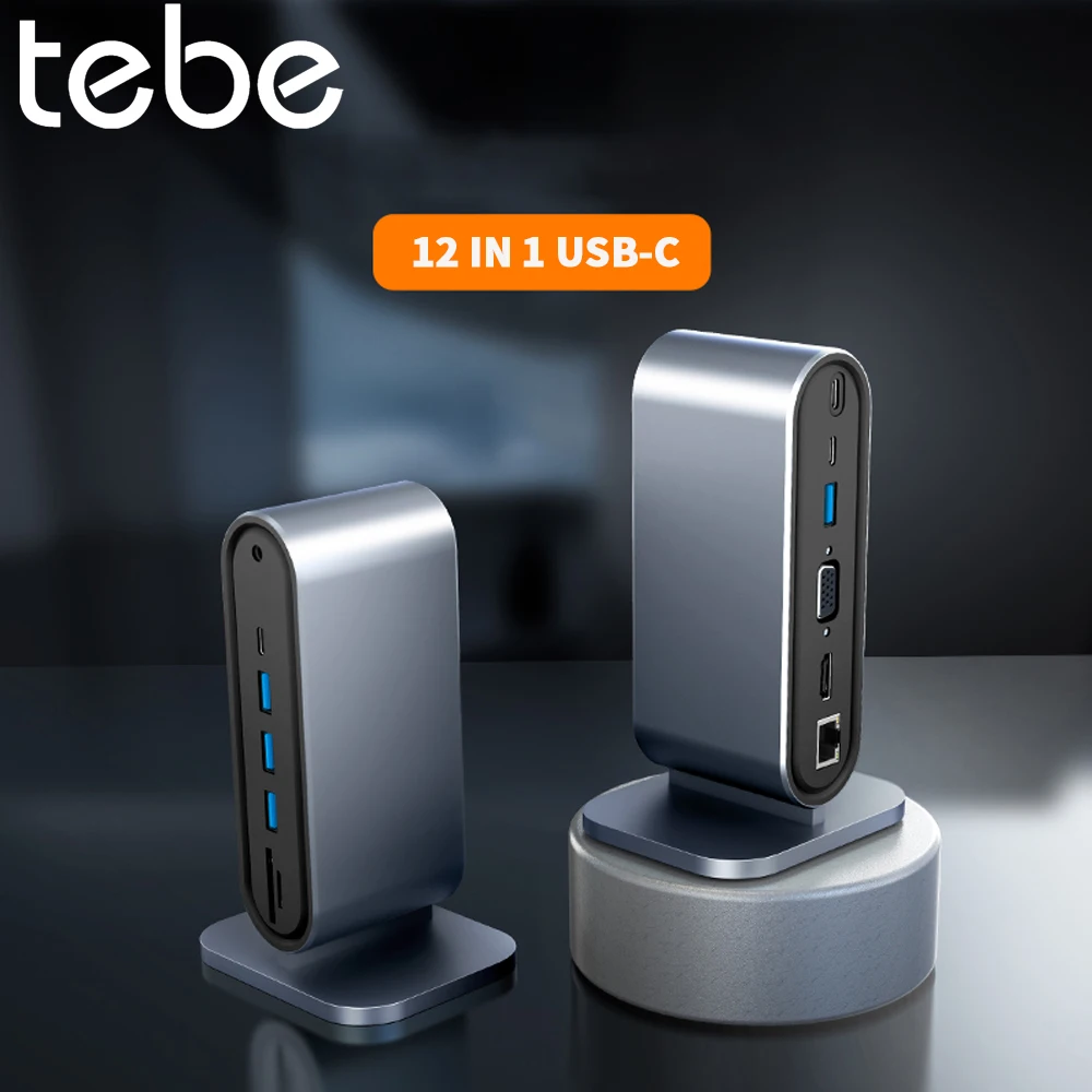 

Tebe 12 IN 1 Type-c Docking Station USB C to 4K HDMI-compatible VGA RJ45 Ethernet Multi USB 3.0 Splitter USB-C Hub Adapter