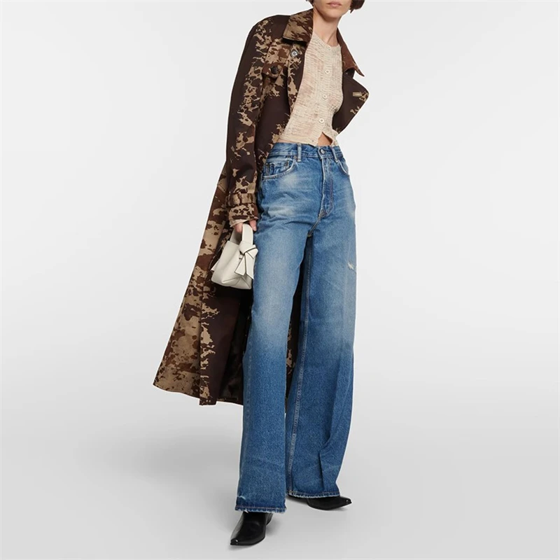 

y2k high quality spring new women's high waist pure cotton washed distressed jeans high quality fashion worn casual bell bottoms