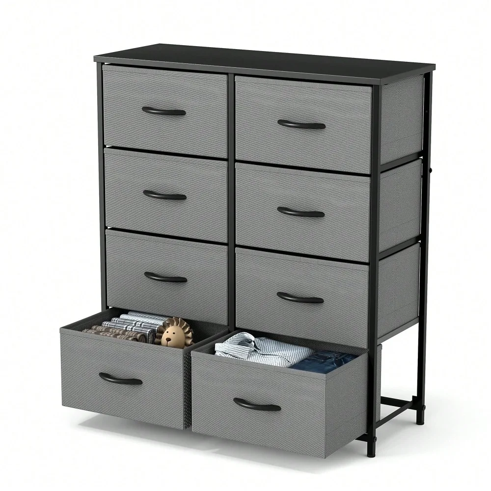 Tall Dresser With 8 Fabric Drawers Organizer Units, Chest Of Drawers For Bedroom With Wooden Top