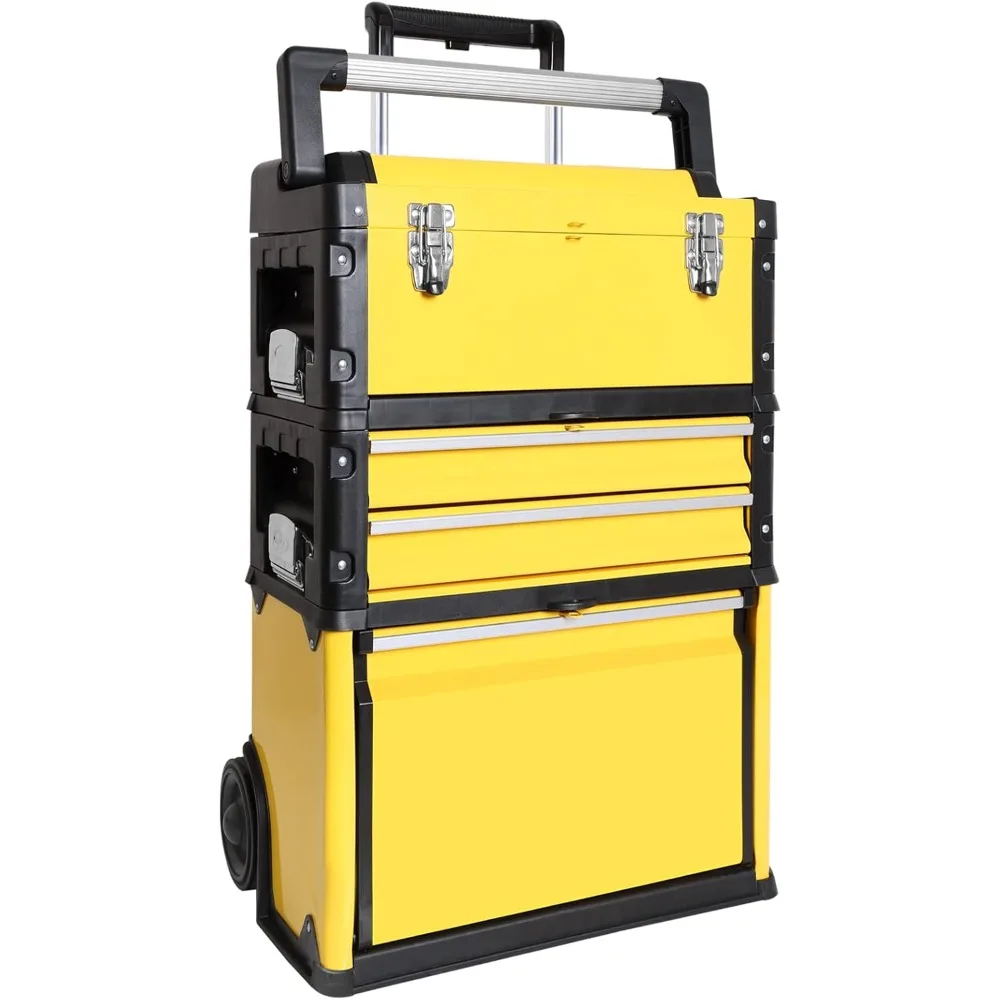 

Stackable Rolling Tool Box Portable Metal Toolbox Organizer with Wheels and 2 Drawers Separate Rolling Upright Trolley