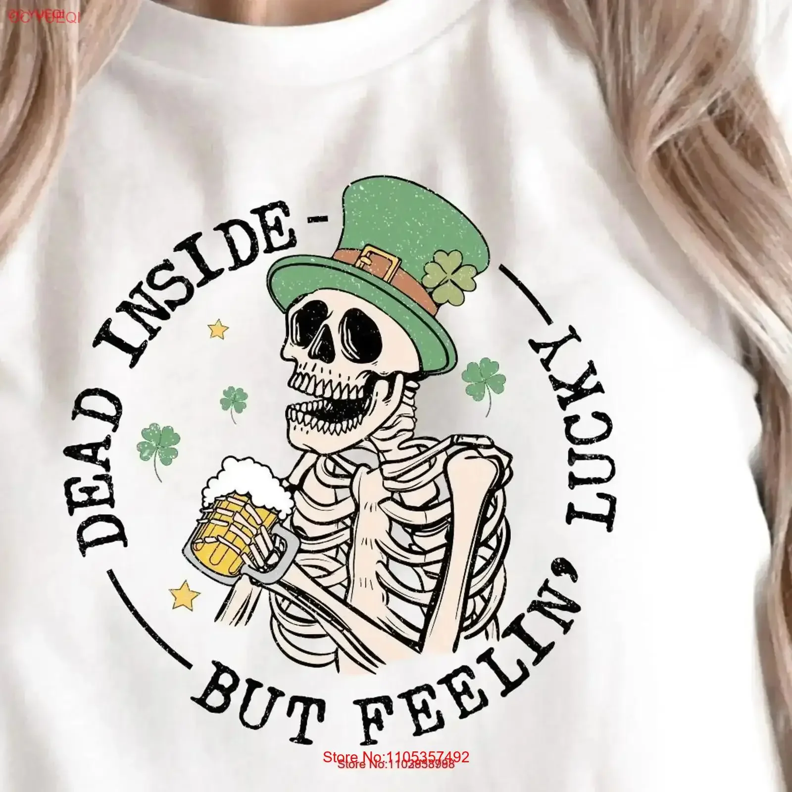 Camiseta Dead Inside but Feeling Lucky, diseño de esqueleto del Día de San Patricio, divertido trébol irlandés, N105, estilo vintage lavado y elástico, ropa urbana
