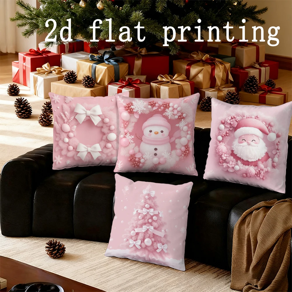 

Home Decor Pink Christmas-themed Decorative Pillow Covers Pattern Cushion Cover Suitable for Sofa Bedroom Car Pillow Cover