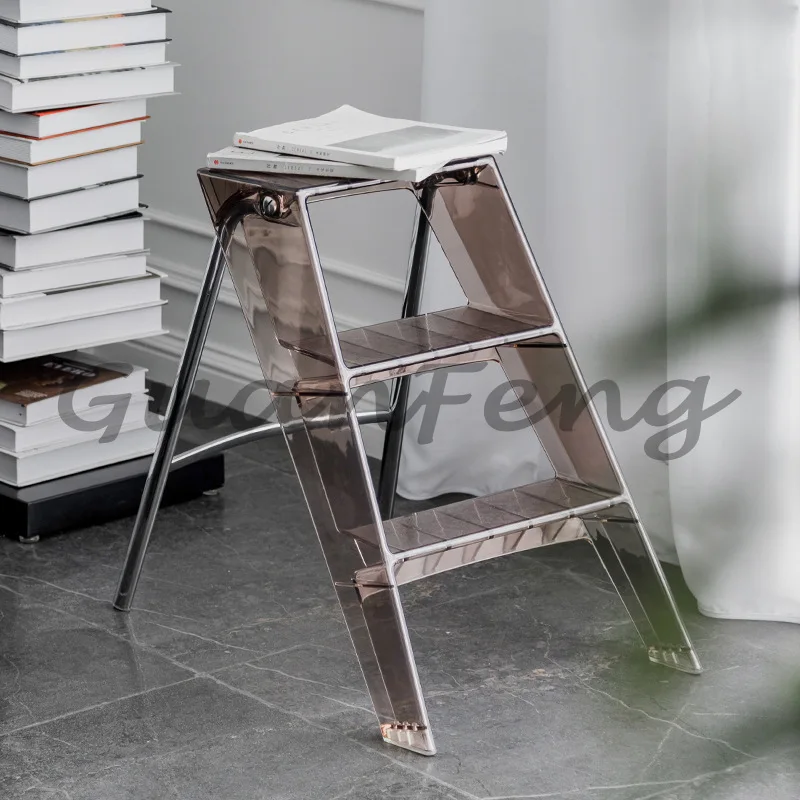 Transparent Acrylic 3‑Step Household Ladder, Portable Retractable Folding Plastic Step Ladder for Indoor Home Safety Access