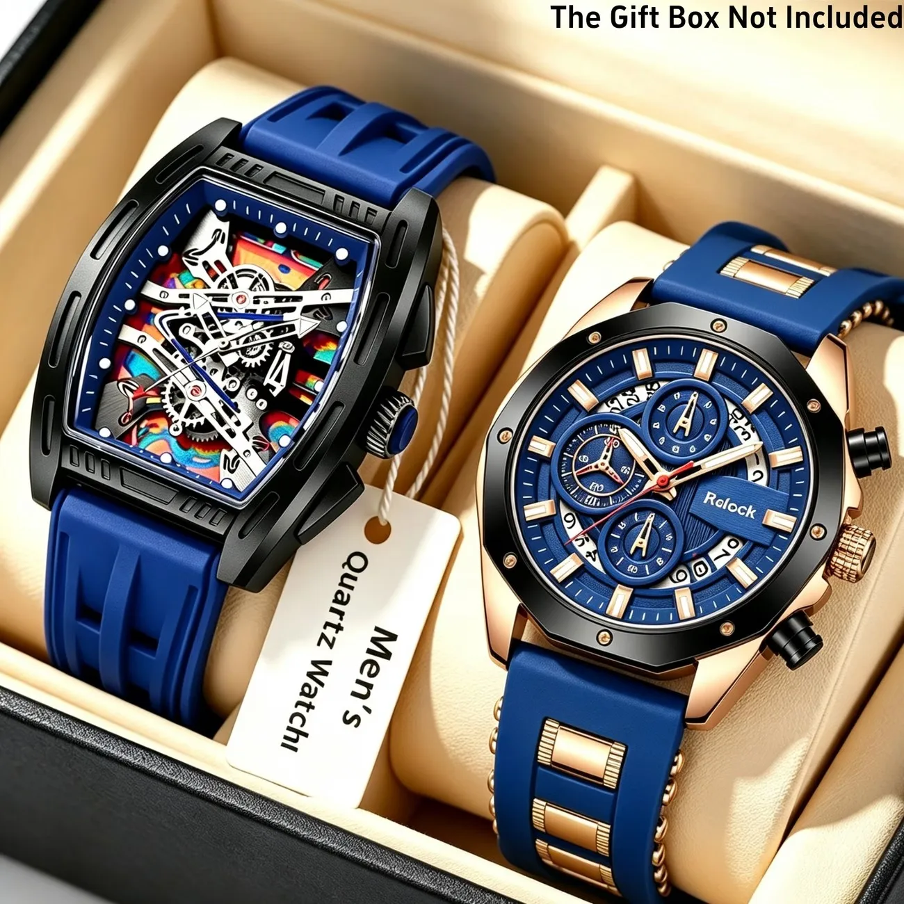 2Pc Men's Blue Stylish and Handsome Quartz Watch Set, Suitable for Daily Wear and Formal Occasions, Parties, Valentine's Day, Easter, Christmas, New Year, Halloween, Ramadan, as a Gift for Family and Friends.