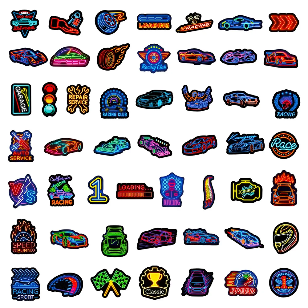 

10/30/50pcs Neon Racing Cartoon Stickers Pack Waterproof DIY Skateboard Suitcase Laptop Phone Cool Decoration Sticker Kids Gifts