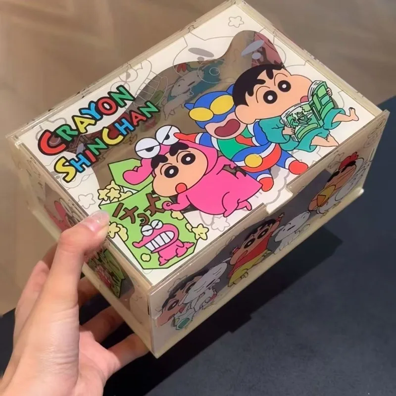 Cartoon Crayon Shin-chan Storage Box Anime Acrylic Jewelry Storage Boxes Kawaii Coins Toys Organizer Case Kids Home Accessories