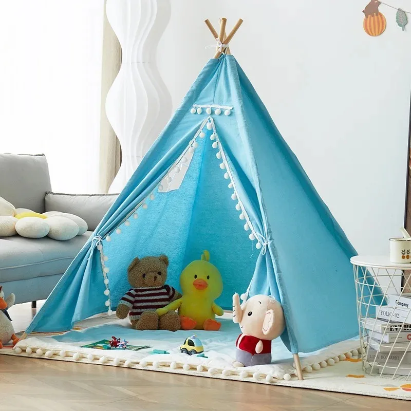 Tienda de campaña para niños de 1,6 M, tipi portátil para interiores y exteriores, tienda triangular lisa para niños y niñas, casa de juegos práctica para niños en casa