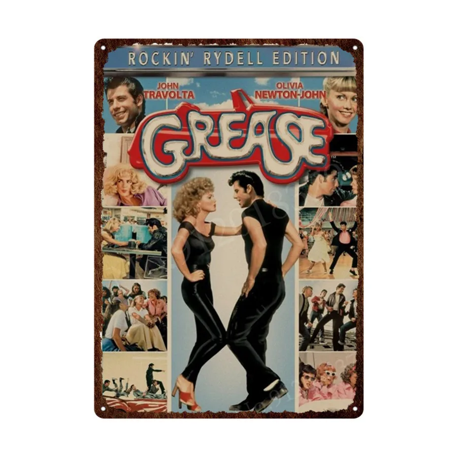 GREASE Classic Movie Metal Poster Plaque Vintage Kraft Tin Sign Plate Home Decor Retro Iron Painting Bedroom Home Decor 30x40cm