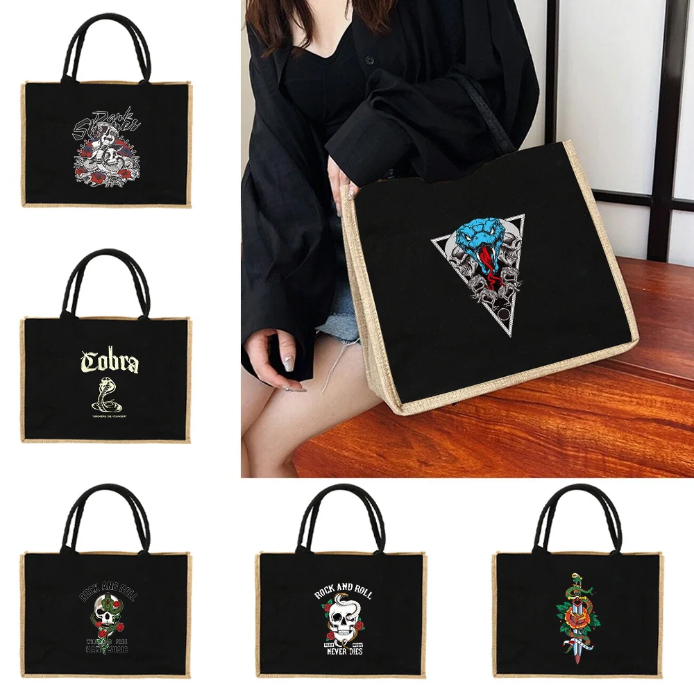 

Women's Tote Bags Large Capacity Shopping Bag Cobra Pattern Fashion Open Mouth Handbag Portable Travel Storage Shoulder Bag