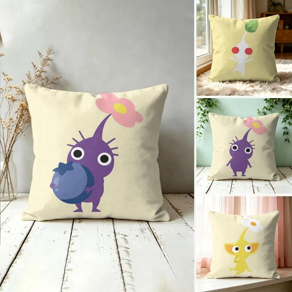 P-Pikmin CUTE Cartoon Cushion Cover Square Decorative Throw Pillow 40x40cm For Sofa Bedroom Living Room Home Decor