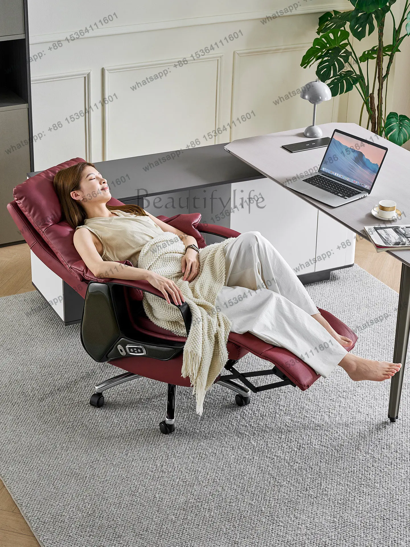 Electric massage ventilated leather boss chair sedentary comfortable office chair lunch break can lie down