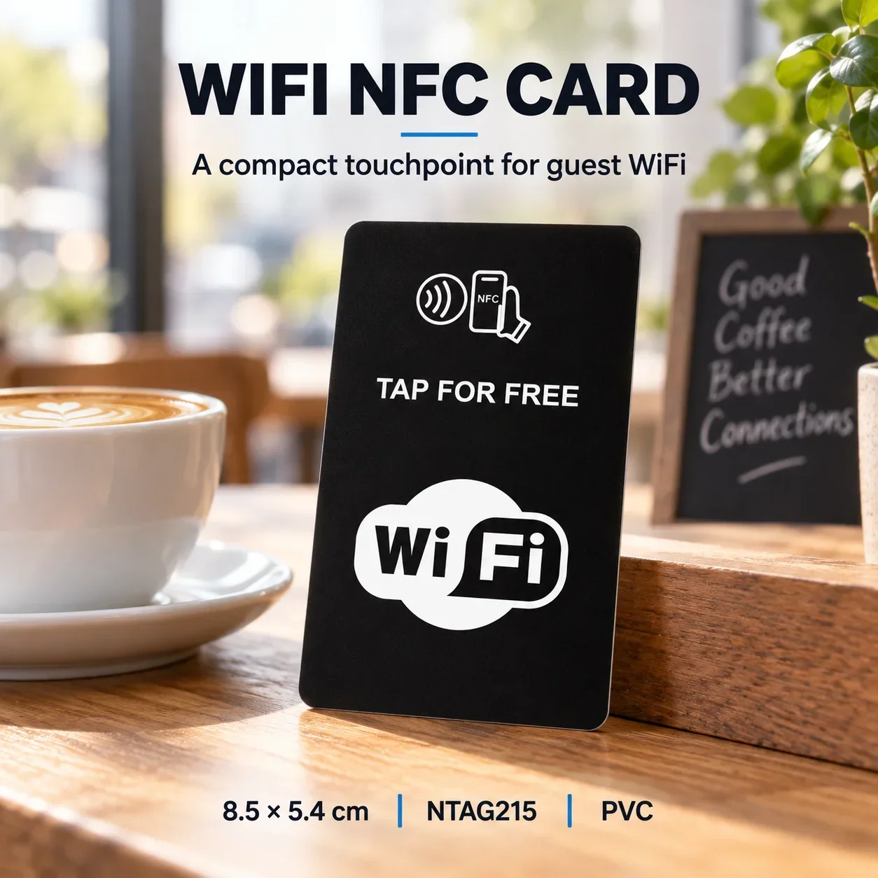 1pc NFC WiFi Information Card NTAG215 Rewritable Black PVC Share Wireless Network Details for Shops and Small Businesses