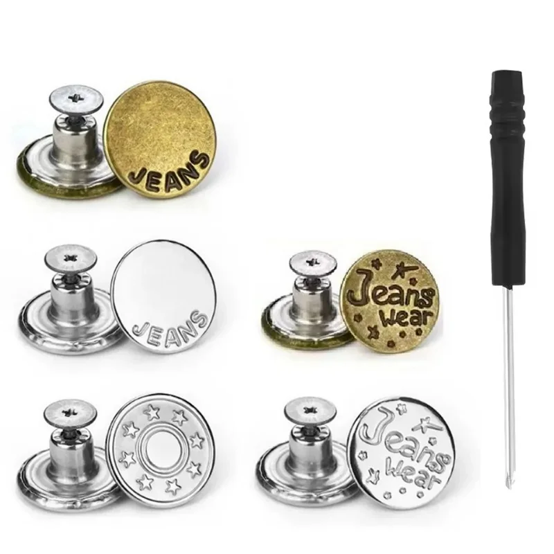 1/5/10/20pcs Metal Detachable Button With Screwdriver Seamless Adjustable Tool Kit For Jeans Clothes Pants Sewing Reusable 17mm