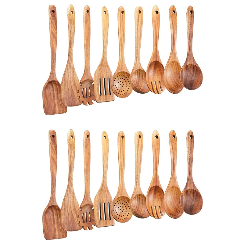 

SHGO-Wooden Kitchen Utensils Set,18 Pcs Wooden Spoons For Cooking,Wooden Cooking Utensils,Wooden Spoons For Non-Stick Pan