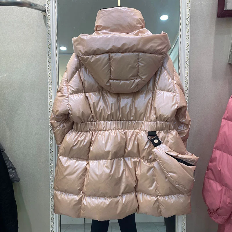 Imagem -05 - Mulheres Inverno à Prova Impermeável Água 2023 90 Pato Branco para Baixo Cabolsa Grosso Quente Parkas Feminino com Capuz Faixa Fina Amarrar Brilhante Neve Cabolsa