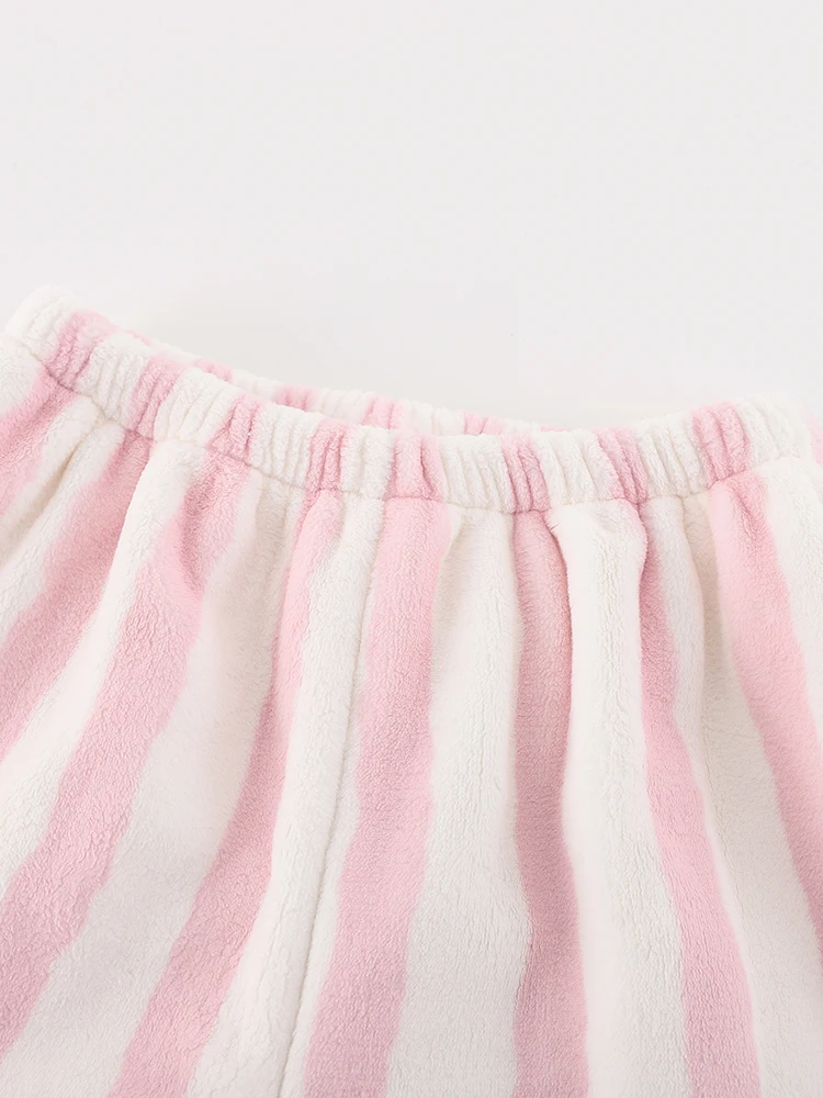 

Mary Women's Spwear Winter Thiened Fce Coral Velvet Striped Long Sve Cute Autumn Winter Home Clothes Set
