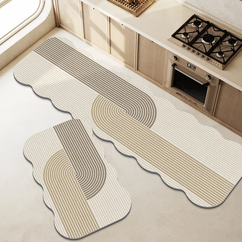 Kitchen Floor Mat Wave Shaped Long Strip Runner Rug Pvc Non-slip Kitchen Carpet Oil-proof Waterproof Anti-fouling Washable Mats