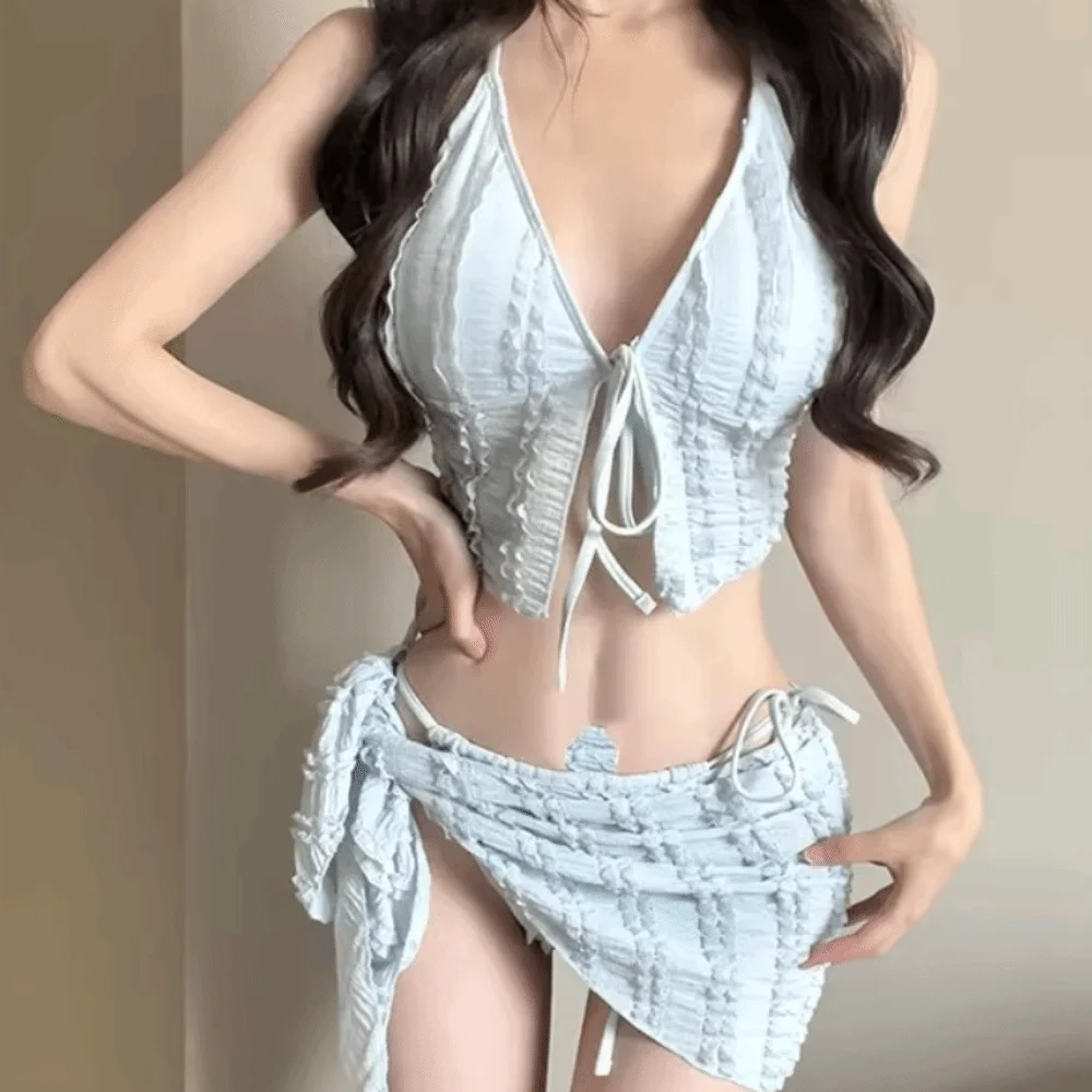 Slimming Design Three-Piece Bikini Strapless Small Chest Korean Style Bikini High-End Feel Separate Pieces Women's Swimsuit