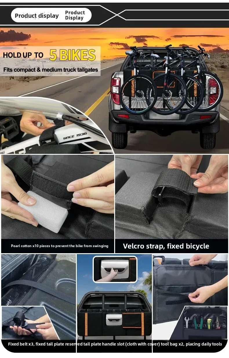 Heckklappenpolster für Mountainbikes, Pickup-Truck, Heckklappen-Schutzpolster mit 3 Werkzeugtaschen, 52 Zoll breit, für 5 Fahrräder – Detail 22