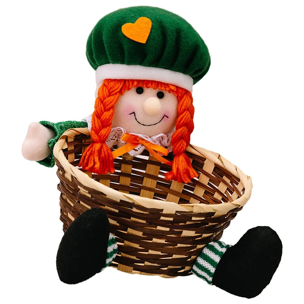 Green Leaf Festival Storage Basket Gift St Patrick's Candy Decorate Holder Cloth Party Favor Fruit Snacks