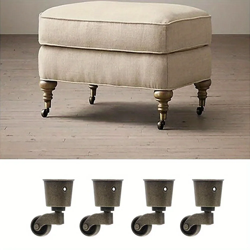 4Pcs Wear Resistant Round Cup Caster Sturdy Matte Stable Furniture Wheel Silent Brushed Antique Caster Cabinet Piano Table Chair