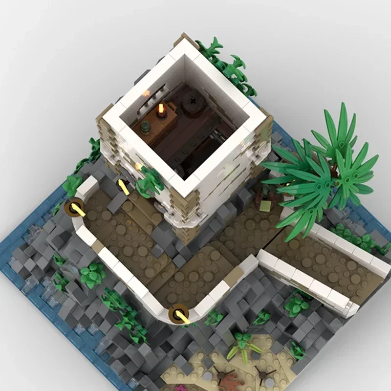 Klocki konstrukcyjne, modułowy model starej strażnicy i wieży, technologia klocków, montaż DIY, widok ulicy miasta, zabawka, prezenty świąteczne