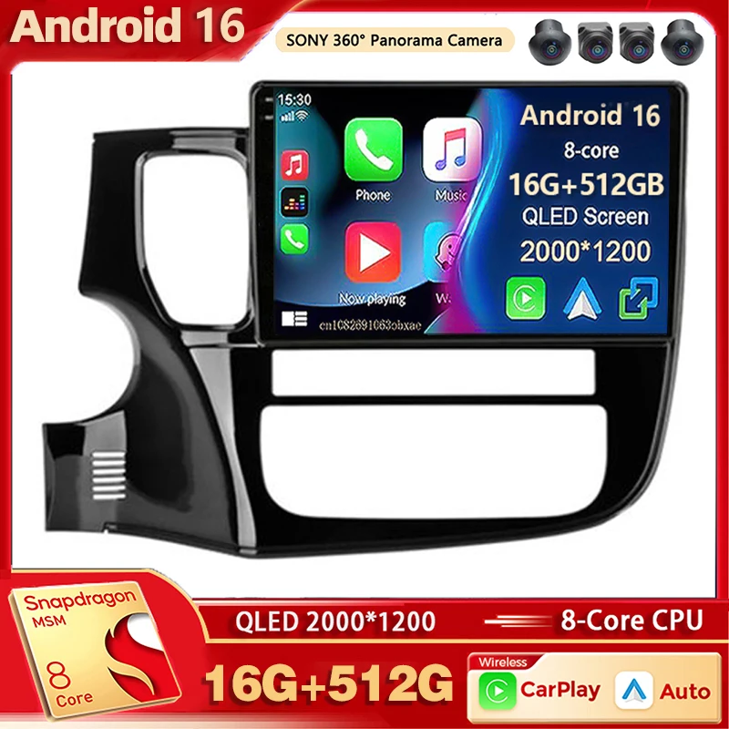 Android 16 Qualcomm Car Radio Multimedia Player For Mitsubishi Outlander 3 GF0W GG0W 2012 - 2018 Auto Carplay Gps Stereo wifi+4G