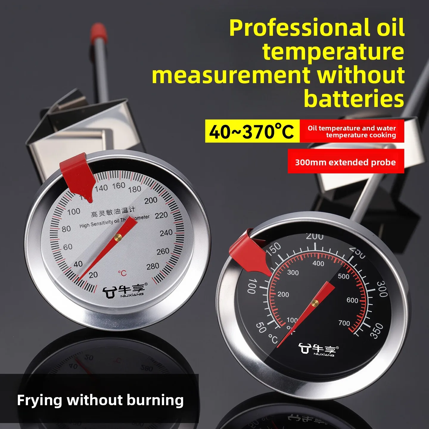 Kitchen Special Oil Pan Food Oil Temperature Thermometer 10-290 Degrees Stainless Steel Bimetal Oil Temperature Thermometer