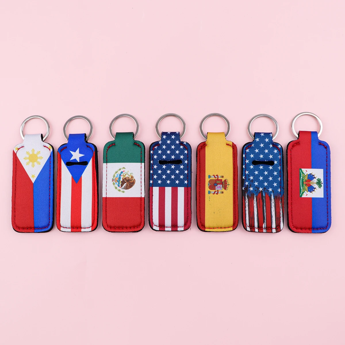 Mexico Spain Flag Lip Balm Holder Keychain Clip On Lipstick Sleeve Stainless Steel Keyring Travel Accessories Women Gifts