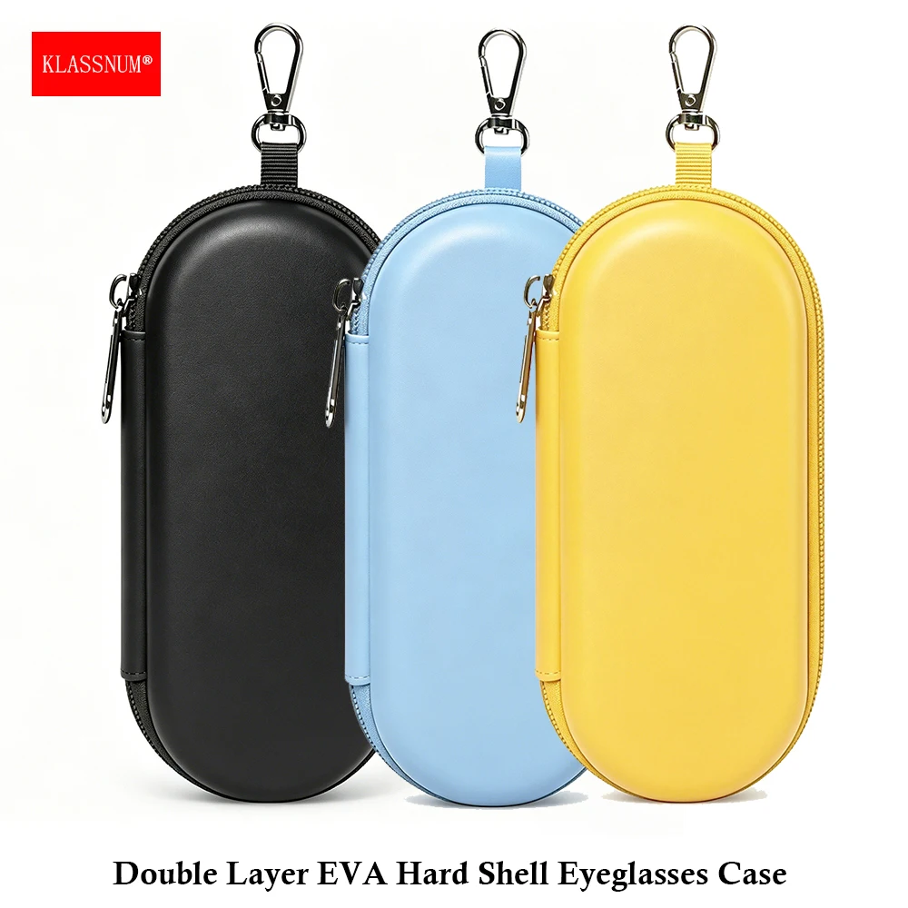 KLASSNUM Double Layer EVA Hard Shell Eyeglasses Case Portable Waterppoof Sunglasses Storage Pouch With Metal Clip Travel Hiking
