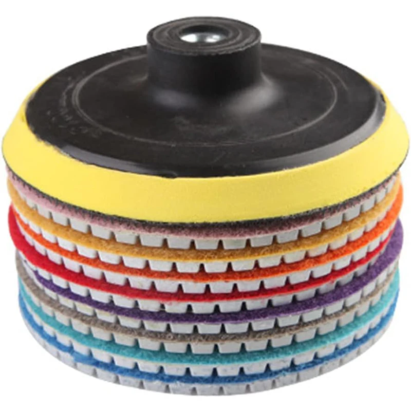 مجموعة وسادات تلميع ماسية 4 بوصة 8 قطع، قرص صنفرة جاف للجرانيت والرخام والزجاج الجريزوفولفين والكونترتوب والخرسانة