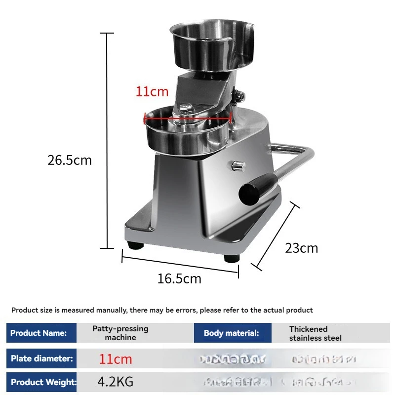 Máquina manual de patty de carne, máquina formadora e prensadora de hambúrguer, comercial e doméstica, e pr