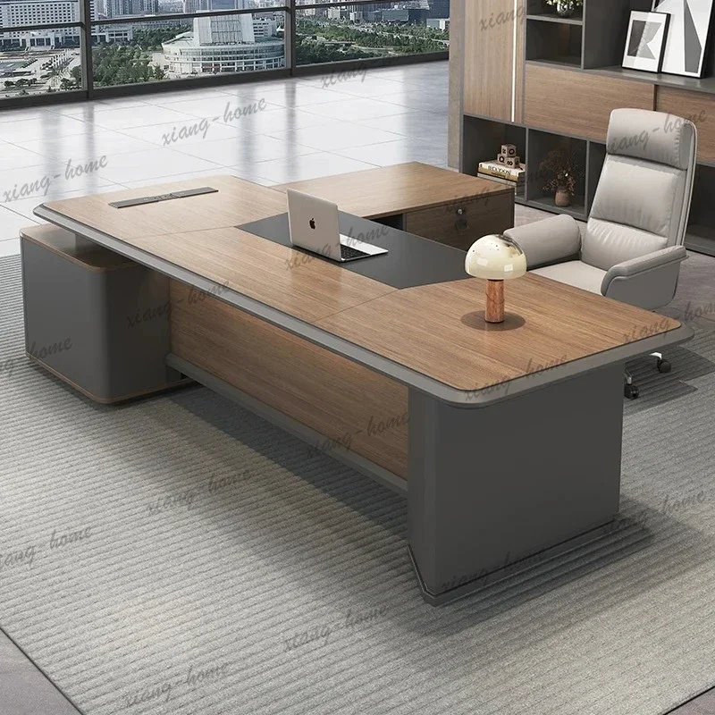 LD L Shaped Storage Office Desk Wireless Charging Black Executive Wooden Manager Table Drawers Writing  Escritorio Furniture